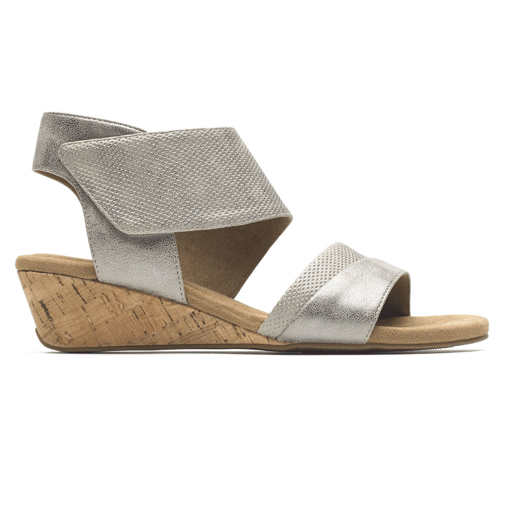 Rockport Singapore Womens Sandals - Calia Mid Wedge Cuff Silver - VF7653401